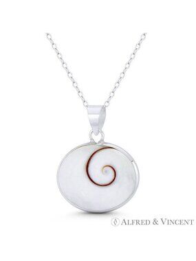Oval Faux Seashell Enamel Beachbum Charm Pendant in .925 Sterling Silver